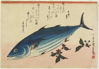 Bonito og kirsebærblade, 1832-1833 af Utagawa Hiroshige
