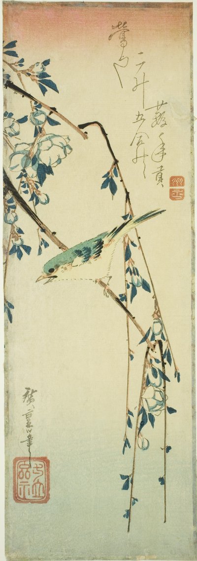Busksanger på blommegren af Utagawa Hiroshige