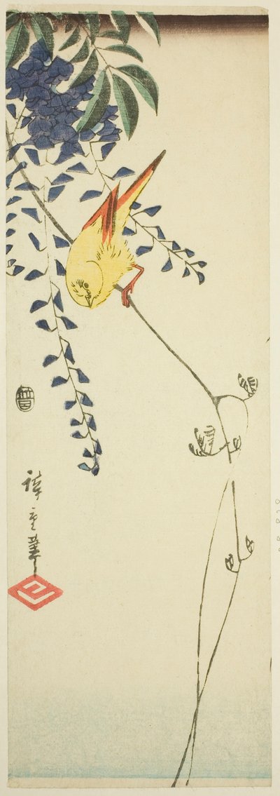 Kanariefugle og blåregn af Utagawa Hiroshige
