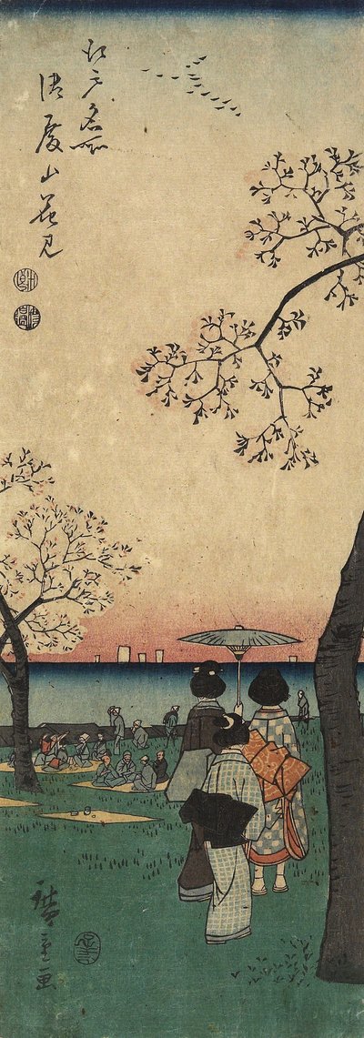 Sening af kirsebærblomster ved Gotenyama, marts 1852 af Utagawa Hiroshige