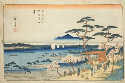 Kirsebærblomster i fuld blomst langs Sumida-floden (Sumidagawa hanazakari), fra serien "Famous Places in the Eastern Capital (Toto meisho)" af Utagawa Hiroshige