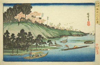 Kirsebærblomster i fuld blomst langs Sumida-floden (Sumidagawa hanazakari), fra serien "Famous Places in Edo (Koto meisho)" af Utagawa Hiroshige