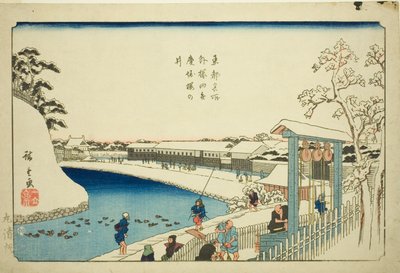 Cherry Well on the Benkei Moat outside Sakurada (Soto Sakurada Benkeibori sakura no i), from the series "Famous Places in the Eastern Capital (Toto meisho)" af Utagawa Hiroshige