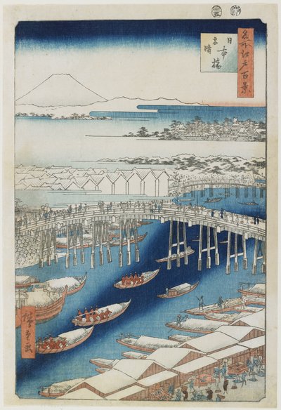 Klart vejr efter sne, Nihonbashi-broen, maj 1856 af Utagawa Hiroshige