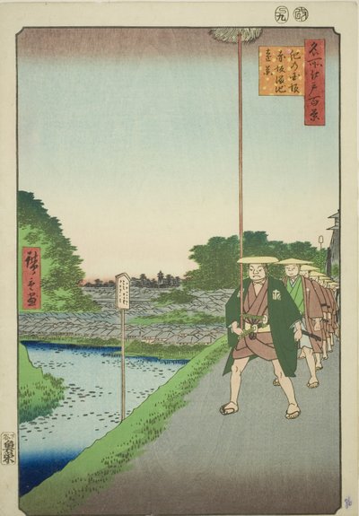 Fjernsyn over Akasaka Reservoir fra Kinokuni Slope (Kinokunizaka Akasaka Tameike enkei), fra serien "One Hundred Famous Views of Edo (Meisho Edo hyakkei)" af Utagawa Hiroshige