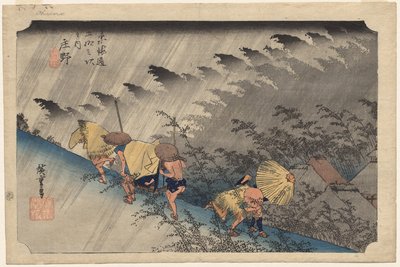 Driving Rain at Shono (Station 46) fra serien Fifty-Three Stations of the Tokaido af Utagawa Hiroshige