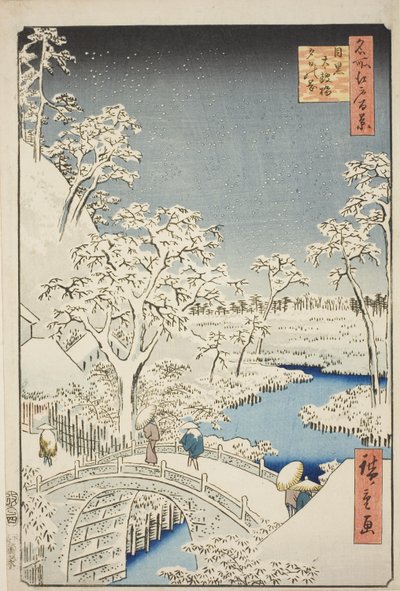 Meguro (Meguro Taiko Bridge, Yuino Hill), fra højdedraget, udsigt over Edo (Hundrede berømte udsigter over Edo) " af Utagawa Hiroshige