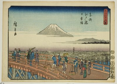 Edo Bridge og Nihon Bridge i den østlige hovedstad (Toto Edobashi Nihonbashi), fra serien "Thirty-six Views of Mount Fuji (Fuji sanjurokkei)" af Utagawa Hiroshige