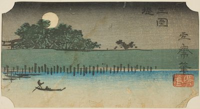 Billedplade k side ved smagstur (besøgspakke), se c jordtemperatur f et skalbillede fra serien "kamp ts of fan net s pa back s member Edo (pasta mix ting berømt sted )" af Utagawa Hiroshige