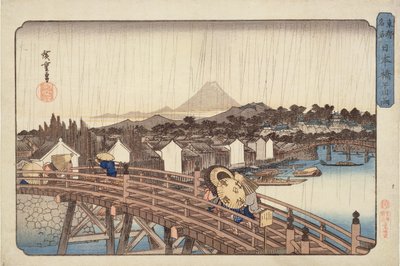 Aftenbad ved Nihonbashi-broen, fra berømte steder i den østlige hovedstad ca. 1832 (træblok farvetryk) af Utagawa Hiroshige
