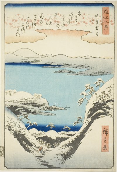 Evening Snow at Hira (Hira bosetsu), fra serien "Evening Snow at Hira" af Utagawa Hiroshige