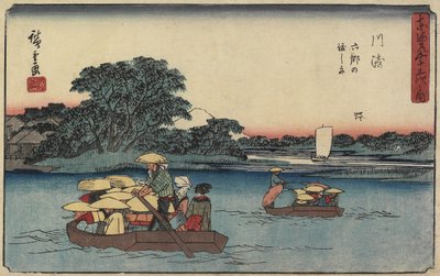 Færge ved Rokugo_, Kawasaki, 1841-1842 af Utagawa Hiroshige