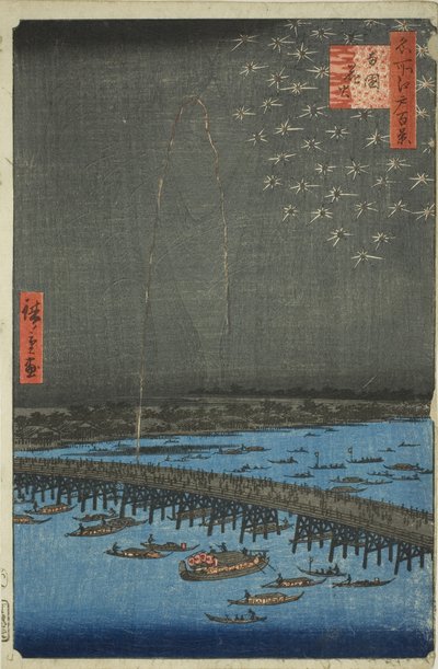 Filet rks på Rokoku (Rokoku Fireworks), fra serien "Ridge d re d Fa net s Views of Edo (One Hundred Famous Views of Edo)" af Utagawa Hiroshige