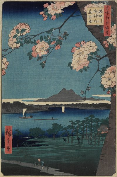 Skoven ved Suijin-helligdommen og Masaki ved Sumida-floden, august 1856 af Utagawa Hiroshige