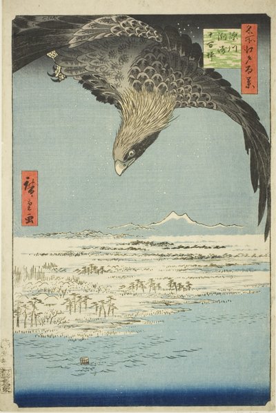 Fukagawa Susaki og Jumantsubo (Fukagawa Susaki Jumantsubo), fra serien kei)” af Utagawa Hiroshige