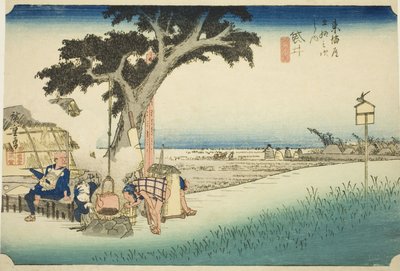 Fukuroi: Tea Stall (Fukuroi, dejaya no zu), fra serien "Fifty-three Stations of the Tokaido (Tokaido gojusan tsugi no uchi)," også kendt som Hoeido Tokaido af Utagawa Hiroshige