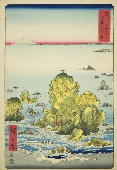 Futami Bay i Ise-provinsen (Ise Futamigaura), fra serien "Seksogtredive udsigter over Mount Fuji (Fuji sanjurokkei)" af Utagawa Hiroshige