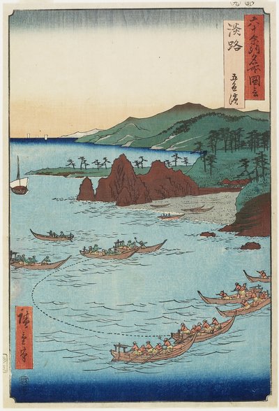 Goshiki-stranden (femfarvet), Awaji-provinsen, september 1855 af Utagawa Hiroshige