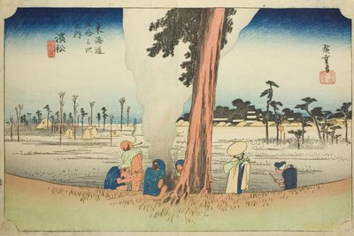 Hamamatsu: Vinterscene (Hamamatsu, fuyugare no zu), fra serien "Fifty-three Stations of the Tokaido (Tokaido gojusan tsugi no uchi)," også kendt som Hoeido Tokaido af Utagawa Hiroshige