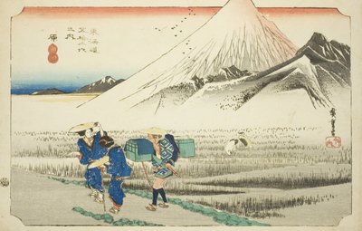 Hara: Mount Fuji in the Morning (Hara, asa no Fuji), fra serien "Fifty-three Stations of the Tokaido Road (Tokaido gojusan tsugi no uchi)," også kendt som Hoeido Tokaido af Utagawa Hiroshige