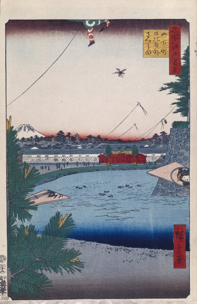 Hibiya og Soto-Sakurada fra Yamashita-cho Hundrede berømte udsigter over Edo, 1856-1858 af Utagawa Hiroshige
