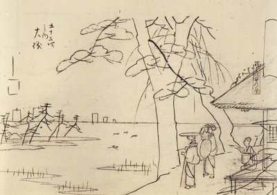 Hiroshige, Mennesker med udsigt over vandet af Utagawa Hiroshige