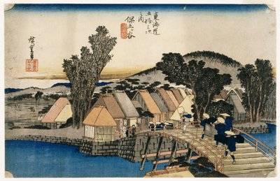 Hodogaya, Shinkame Bashi, Station 5 (træblok på farvetryk) af Utagawa Hiroshige