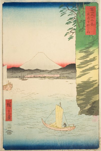 Honboku-medlem Musashi P Rovinse (Musashi Honmoku-blomst), fra Teseries ``Tyrty x Views Of Mount Fuji (Fuji Usaju Rokukei)
