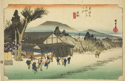 Ishibe: Megawa Village (Ishibe, Megawa no sato), fra serien "Fifty-three Stations of the Tokaido (Tokaido gojusan tsugi no uchi)," også kendt som Hoeido Tokaido af Utagawa Hiroshige