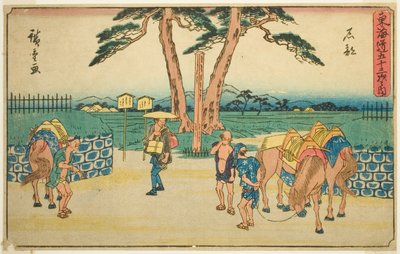 Ishibe, from the series "Fifty-three Stations of the Tokaido (Tokaido gojusan tsugi no uchi)," also known as the Gyosho Tokaido af Utagawa Hiroshige