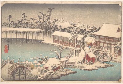 Sne på området ved Kameido Tenmangū af Utagawa Hiroshige