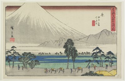 Kashiwahara rasteplads ved dammen med udsigt over bjerget Fuji, Hara, 1841-1842 af Utagawa Hiroshige