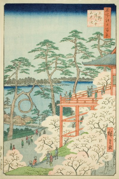 Kiyomizu Hall and Shinobazu Pond at Ueno (Ueno Kiyomizudo Shinobazu no ike), nr. 11 fra serien "One Hundred Famous Views of Edo (Meisho Edo hyakkei)" af Utagawa Hiroshige