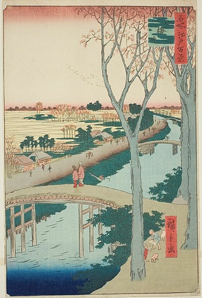 Koume Embankment (Koumezutsumi), nr. 104 fra serien "One Hundred Famous Views of Edo (Meisho Edo hyakkei)" af Utagawa Hiroshige