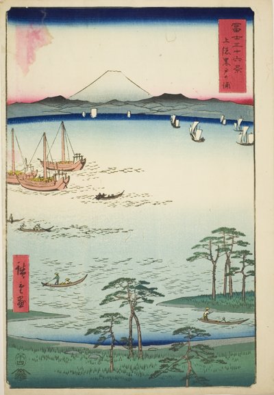 Kurodo Bay i Kazusa-provinsen (Kazusa Kurodo no ura), fra serien Thirty-six Views of Mount Fuji (Fuji sanjûrokkei) af Utagawa Hiroshige