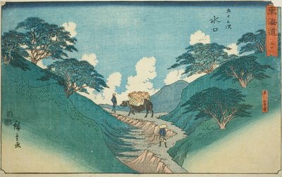 Minakuchi: The Beautiful Pine Trees at Mount Hiramatsu (Minakuchi, Hiramatsuyama bisho)—Nr. 51, fra serien "Fifty-three Stations of the Tokaido (Tokaido gojusan tsugi)," også kendt som Reisho Tokaido af Utagawa Hiroshige