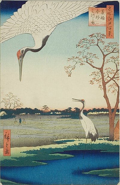 Minowa, Kanasugi, Mikawashima, nr. 102 fra serien "One Hundred Famous Views of Edo (Meisho Edo hyakkei)". af Utagawa Hiroshige
