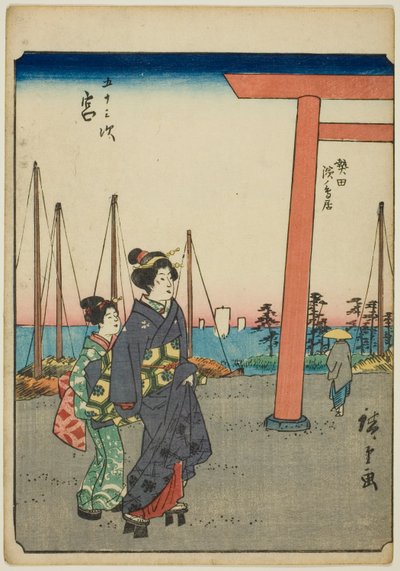 Miya, fra seriens "fifty-tre S tachi-lyd s "of te urbanity" (Goshuyama næste) ) af Utagawa Hiroshige