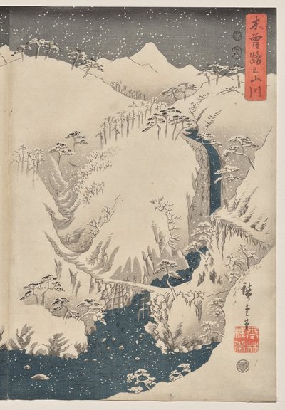 Bjerg og flod på Kiso Road af Utagawa Hiroshige