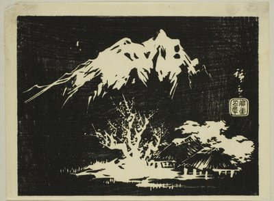 Bjerglandskab, udsnit af et unavngivet harimaze-tryk af Utagawa Hiroshige