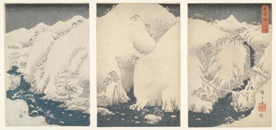 Bjerge og floder langs Kiso Highway under sne af Utagawa Hiroshige