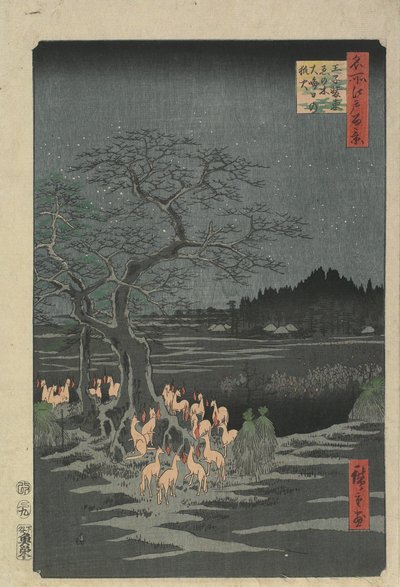 Nytårsaften Foxfires ved Hackberry Tree i O_ji, 1857 af Utagawa Hiroshige