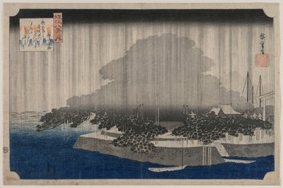 Night Rain at Karasaki, fra serien Eight Views of Omi, ca. 1835. af Utagawa Hiroshige