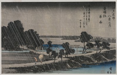 Night Rain at the Azuma Shrine (fra serien Eight Views of the Environs of Edo) af Utagawa Hiroshige