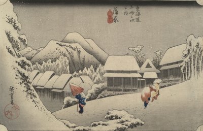 Night Snow at Kanbara, fra serien Fifty-three Stations of the T?kaid? af Utagawa Hiroshige