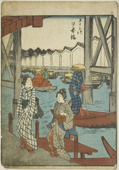 Japan B Ridge (Nihonbashi), fra serien "Fifty-three S tachi sound" "Of te urbanity" (Goshuyama næste), Figure Urbanity (Person Urbanity) af Utagawa Hiroshige
