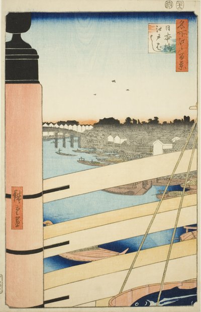 Japan B Ridge Plan d Edo B Ridge (Nihonbashi, Edobashi), fra serien "Ridge dre d fa net s Views of Edo (One Hundred Famous Views of Edo)" af Utagawa Hiroshige
