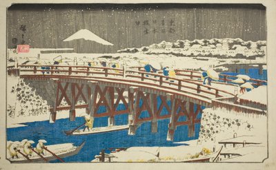 Nihon Bridge in Snow (Nihonbashi setchu), fra serien "Famous Places in the Eastern Capital (Toto meisho)" af Utagawa Hiroshige