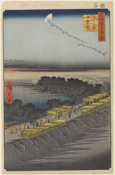 Nihon Embankment, Yoshiwara, nr. 100 fra One Hundred Famous Views of Edo, 1857 (træbloktryk) af Utagawa Hiroshige