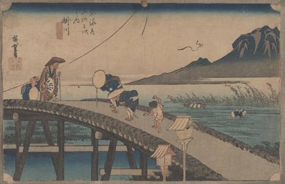Nr. 27 "Kakegawa: Udsigt over Akiba" Fra 53 stationer på Tokaido, ca. 1833 af Utagawa Hiroshige
